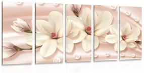Tablou 5-piese magnolie de lux cu perle