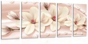 Tablou 5-piese magnolie de lux cu perle