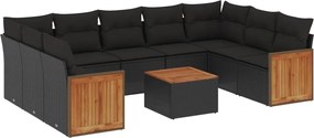 vidaXL Set canapele de grădină cu perne, 10 piese, negru, poliratan
