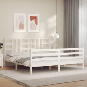 3193937 vidaXL Cadru de pat cu tăblie Super King Size, alb, lemn masiv