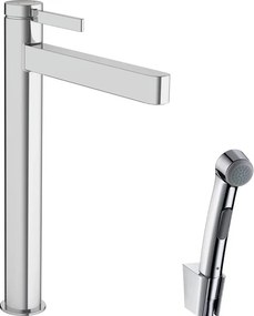 Baterie lavoar inalta Hansgrohe Finoris 260 cu dus igienic si ventil Push-Open crom