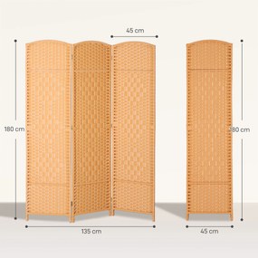 HOMCOM Paravan interior din lemn 3 panouri despărțitor pliabil pentru living dormitor 135 x 180 cm maro deschis | Aosom Romania