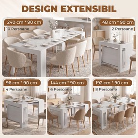 HOMCOM Masă Extensibilă Convertibilă în Consolă pentru 10 Persoane, PAL, Oțel, 240 x 90 x 78 cm, Alb | Aosom Romania