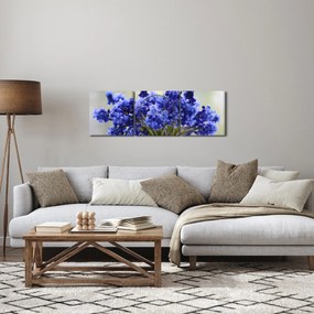 Tablou buchet cu flori albastre (cu ceas) (90x30 cm)