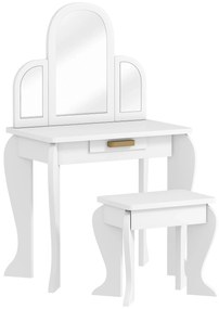 HOMCOM Măsuță pentru copii cu oglindă și taburet Măsuță de toaletă pentru fete 3-6 ani cu sertar alb | Aosom Romania