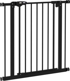 PawHut Poartă de Siguranță pentru Câini cu 2 Extensii, Lățime Reglabilă și Închidere Automată, 74x77cm, Negru | Aosom Romania