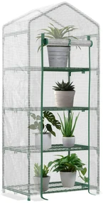 Outsunny Seră Verticală pentru Balcon și Terasă cu 4 Rafturi, Structură din Oțel și PE, 70x50x160 cm, Alb | Aosom Romania