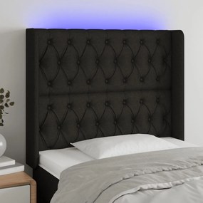 3124368 vidaXL Tăblie de pat cu LED, negru, 93x16x118/128 cm, textil