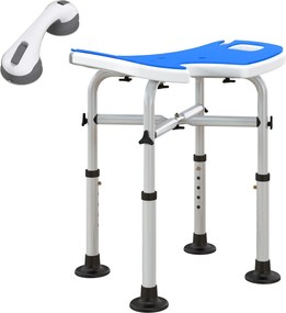 HOMCOM Taburet de Duș Reglabil pe Înălțime cu Mâner cu Ventuză și Picioare Antiderapante, 48,5x33x39-51,5 cm, Albastru | Aosom Romania