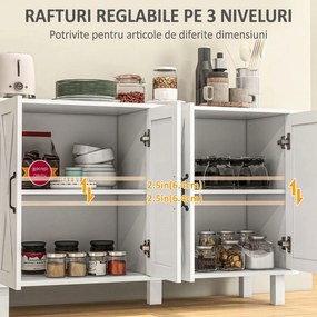 Dulap multifuncțional MDF cu 4 nivele cu 2 rafturi reglabile pentru sufragerie, bucătărie și intrare, 120x37x75 cm, alb HOMCOM | Aosom Romania