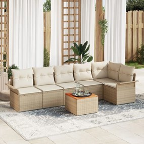 vidaXL Set de Canapea pentru Grădină de 7 Piese cu Perne Bej Poly Rattan Acacia