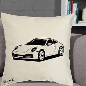 Perna Personalizata Porsche 911 Silueta, 40x40 cm, Ecru, Husa Detasabila, Perna Inclusa, BEKZ®