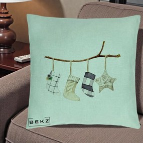 Perna Decorativa Ciorapi de Craciun pe Ramura, 40x40 cm, Verde Menta, Husa Detasabila, Perna Inclusa, BEKZ®