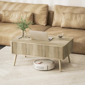 HOMCOM Masă de cafea rabatabilă, masă de salon cu 2 compartimente ascunse și picioare din pin, 91 x 56 x 43 cm, stejar | Aosom Romania