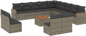 vidaXL Set mobilier de grădină cu perne, 14 piese, gri, poliratan
