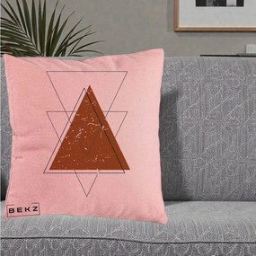 Perna Decorativa Geometric Triunghiuri Sacred, 40x40 cm, Roz, Husa Detasabila, Perna Inclusa, BEKZ®