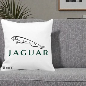 Perna Personalizata cu emblema Jaguar, 40x40 cm, Alba Mata, Husa Detasabila, Perna Inclusa, BEKZ®