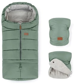 SET sac pentru cărucior 3 în 1 JIBOT + mănuși pentru cărucior JASIE verde PETITE&MARS