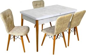 Set masa extensibila cu 4 scaune tapitate Homs cristal alb-bej 110 x 70 cm
