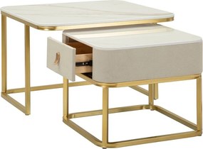 Măsuțe de cafea crem-aurii 2 buc. cu aspect de marmură 50x70 cm Beauty – Mauro Ferretti