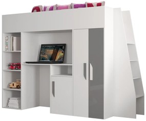 Pat pentru copii combinat 90 cm Puro 15 (alb mat + alb lucios + gri lucios). 1087097