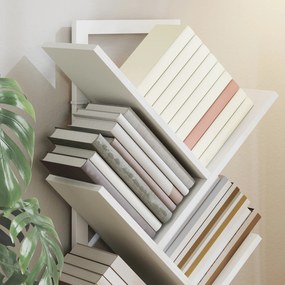 HOMCOM Bibliotecă în Formă de Copac cu 7 Rafturi și Sistem Antivoltaj pentru Sufragerie Dormitor 50x24x109 cm Alb | Aosom Romania