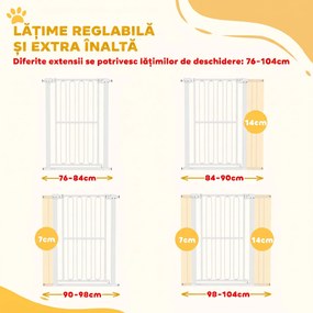 PawHut Poartă de Siguranță Extensibilă pentru Câini 76-104 x 104 cm, Deschidere cu o Singură Mână, Alb | Aosom Romania