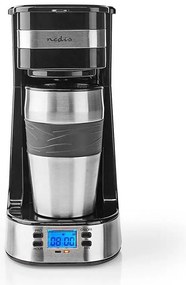 Nedis KACM310FBK - Aparat de cafea pentru o ceașcă, 0,42 L, cu temporizator și cană de călătorie