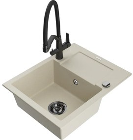 Mexen Enzo chiuvetă de granit cu un compartiment, cu picurător și baterie de bucătărie Duo, Bej - 6506-69-671701-70-B
