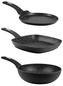 Set 3 tigai marmorate Marburg, aluminiu forjat, diametru clatite 24 cm, wok 24 cm, grill 28 cm, inductie