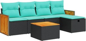 vidaXL Set mobilier de grădină cu perne, 6 piese, negru, poliratan