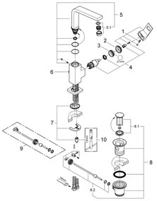GROHE 2313500E - Baterie lavoar EUROCUBE, mărime L, crom lucios