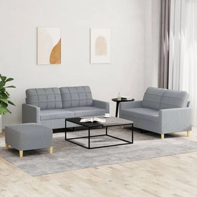 vidaXL Set de canapele cu perne, 3 piese, gri deschis, textil