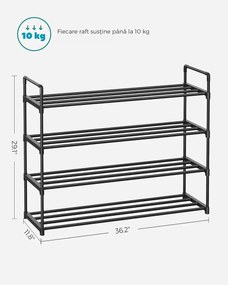 Raft pentru pantofi TORINO, 4 polițe, 30x92x74cm, negru SongmicsHome