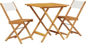 vidaXL Set mobilier bistro, 3 piese, textil alb crem/lemn masiv