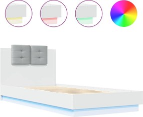 vidaXL Cadru de pat cu tăblie și lumini LED, alb, 100x200 cm