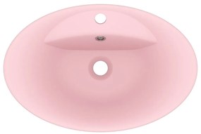 Chiuveta lux cu preaplin, roz mat, 58,5x39 cm ceramica, oval matte pink