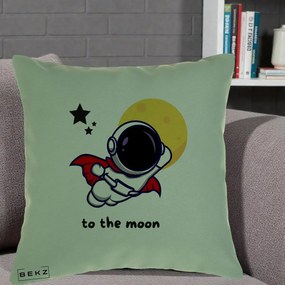 Perna Decorativa Astronaut To The Moon, 40x40 cm, Verde, Husa Detasabila, Perna Inclusa, BEKZ®