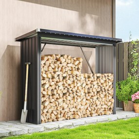 Outsunny Adăpost pentru Lemne din Oțel Exterior, Bază Ridicată și Acoperiș Înclinat, 213x66.5x150 cm, Gri Închis | Aosom Romania