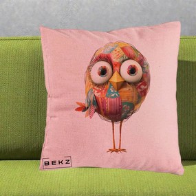Perna Decorativa Pasare Patchwork cu Gene Lungi, 40x40 cm, Roz, Husa Detasabila, Perna Inclusa, BEKZ®