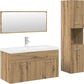 vidaXL Set mobilier de baie, 4 piese, stejar artizanal, lemn prelucrat