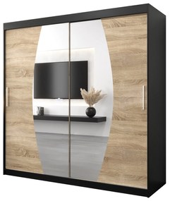 Dulap de haine 200 cm Eclipse (Negru mat + Stejar sonoma). 1063434