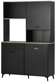 HOMCOM Bufet înalt design industrial multi-rangement - 3 uși cu raft, sertar, nișă, blat mare - metal negru | Aosom Romania