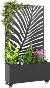Outsunny Jardinieră cu spalier, cuvă pentru flori, cu paravan de intimitate și roți blocabile, metal, 90 x 30 x 160 cm, negru | Aosom Romania