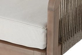 Set lounge exterior premium din lemn de acacia cu frânghie împletită, canapea, 2 fotolii și măsuță cu perne din stofă, „Capri”