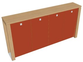Dulap mediu pentru haine Verno+ 260 x 46 x 130 cm, uși de sticlă, stejar deschis / portocaliu
