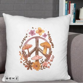 Perna Decorativa Peace Sign Ciuperci Floral, 40x40 cm, Alb Pufos, Husa Detasabila, Perna Inclusa, BEKZ®
