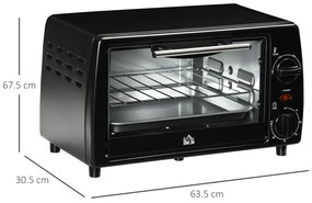 Mini Cuptor electric negru 36,5x26x22cm ,HOMCOM, 10L, temporizator, grila si tava incluse, 750 W, | Aosom Romania
