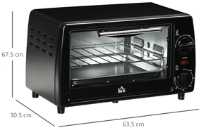 Mini Cuptor electric negru 36,5x26x22cm ,HOMCOM, 10L, temporizator, grila si tava incluse, 750 W, | Aosom Romania