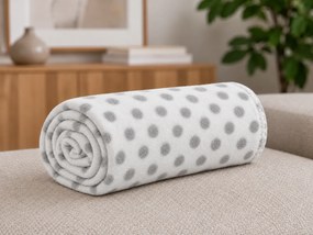 Patura din fleece FLEORA, alb/gri cu buline Dimensiune: 150 x 200 cm